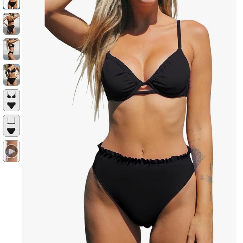 CUPSHE Swimsuit Bikini Set High Waisted Push Up Cheeky NEW Size Small